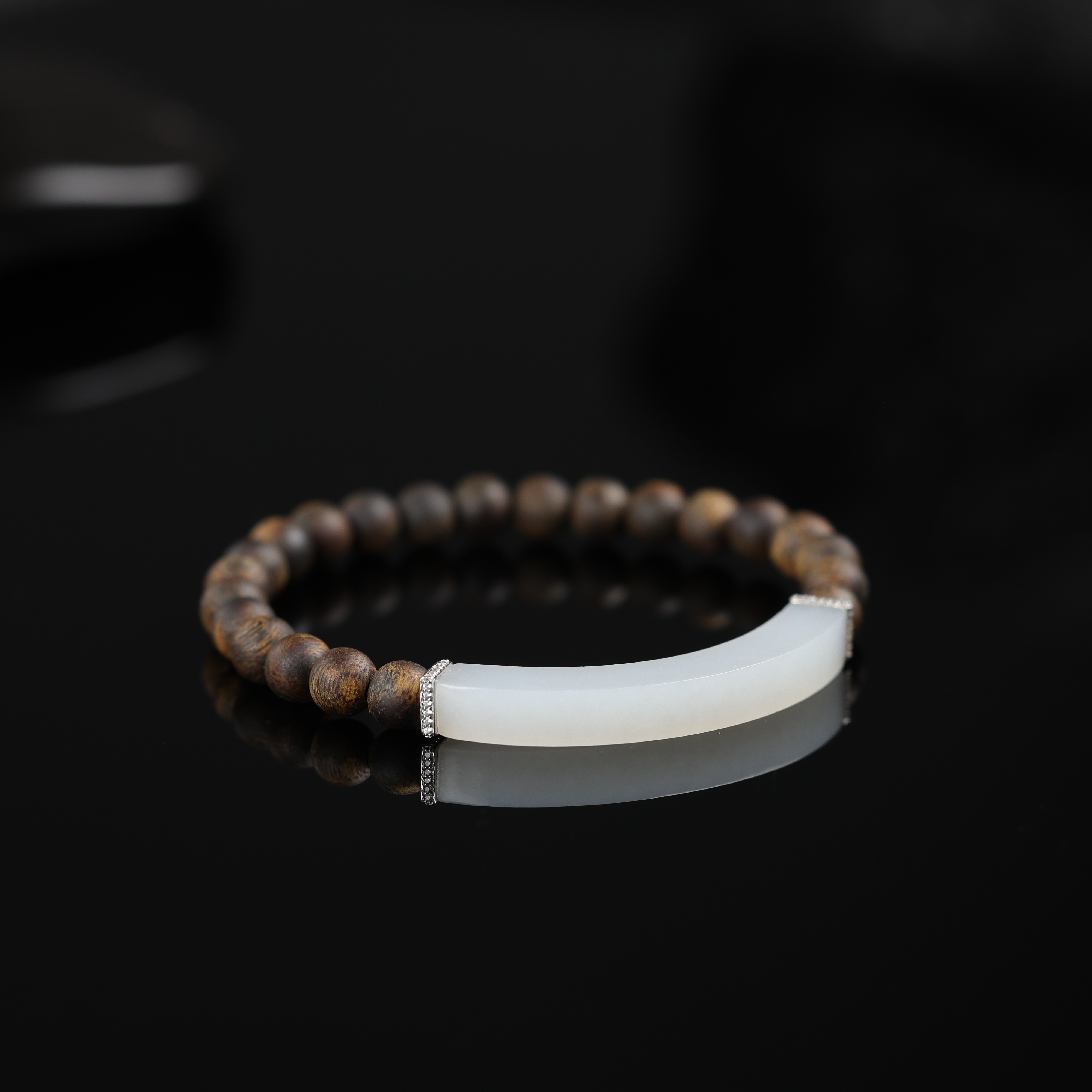 沉香"听白"严选精品和田玉白玉棋楠沉香6mm+手串