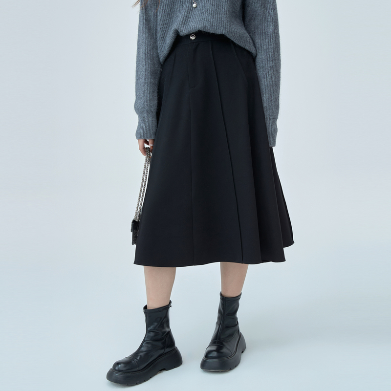 MAOKAI女装复古高腰压褶不规则A字伞裙M24181101