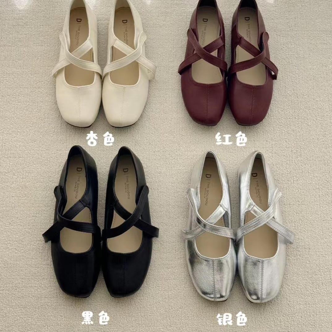 D 6818-3 法式复古交叉带玛丽珍鞋平底2025新款温柔仙女浅口单鞋
