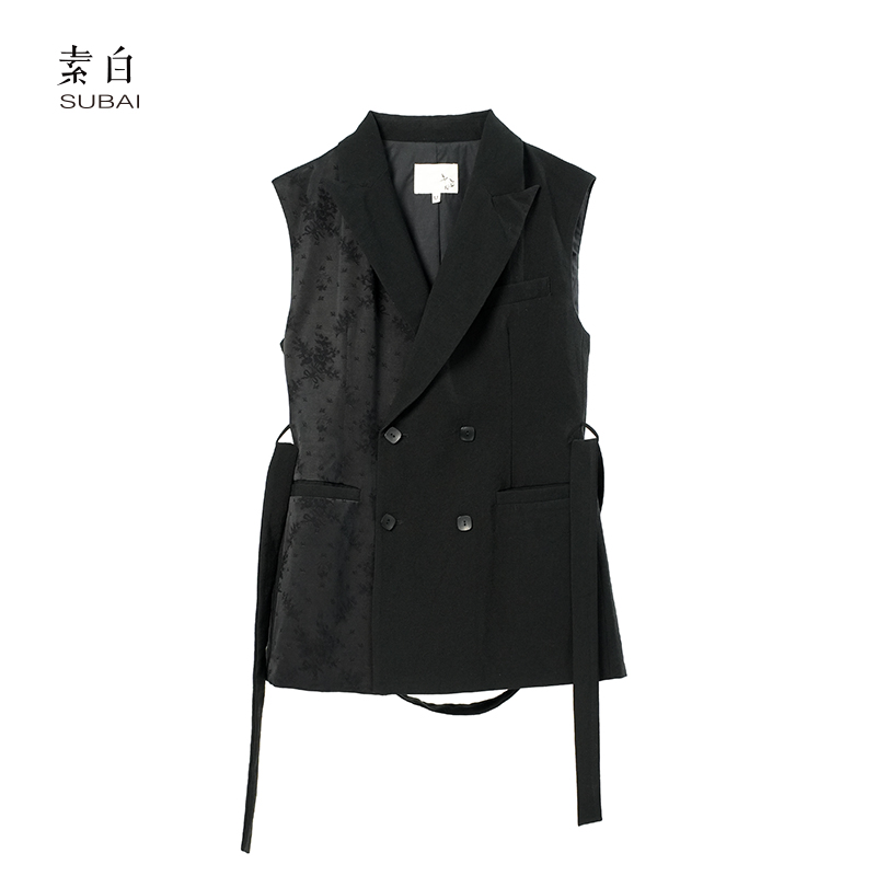 素白【麻花】中国风百搭无袖刺绣提花拼接马甲SB2504TM01497