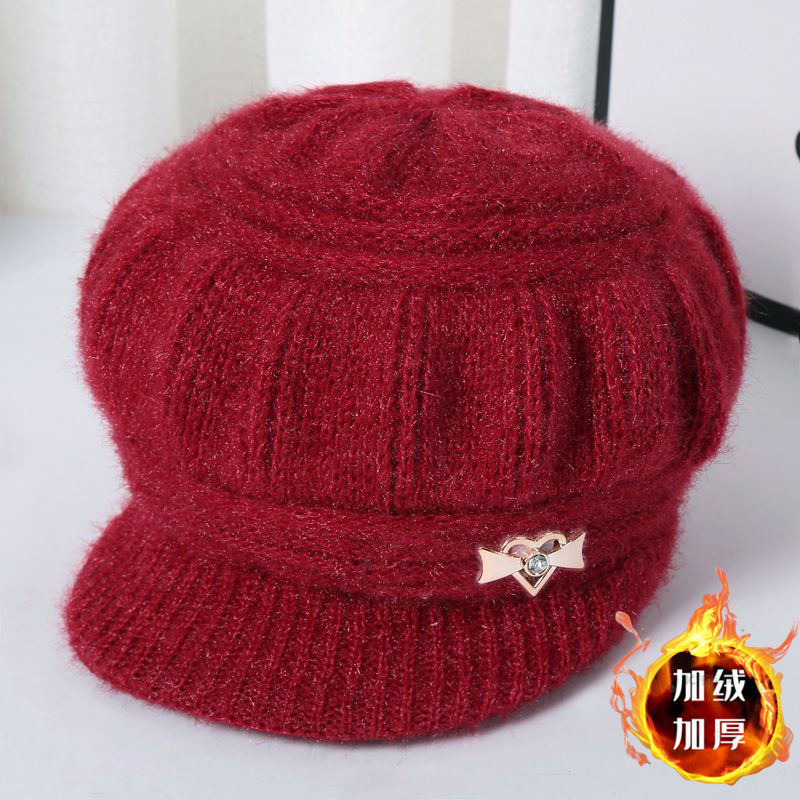 冬季帽子女款时尚南瓜帽加厚帽针织毛线帽中老年百搭女士保暖帽Z