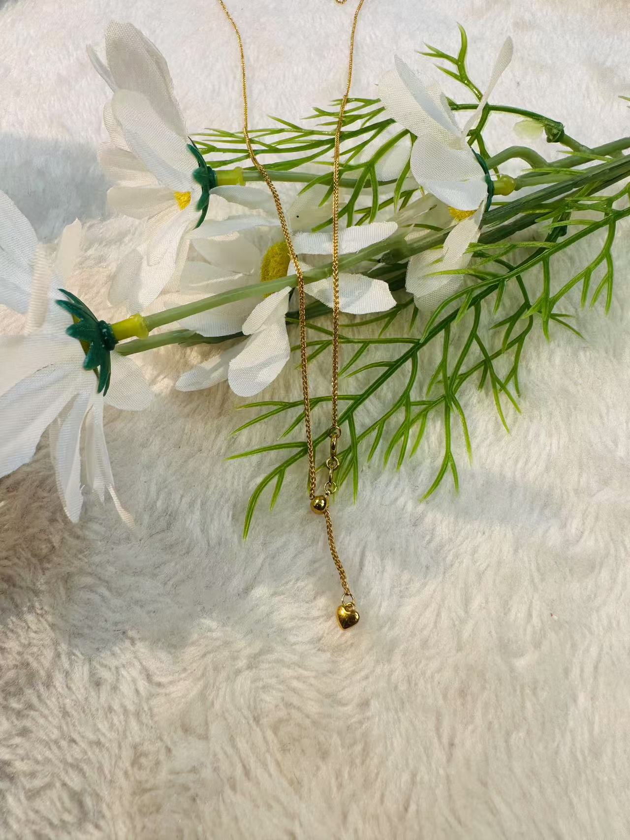 时尚百搭项链项圈 爱心抽拉黄肖邦项链