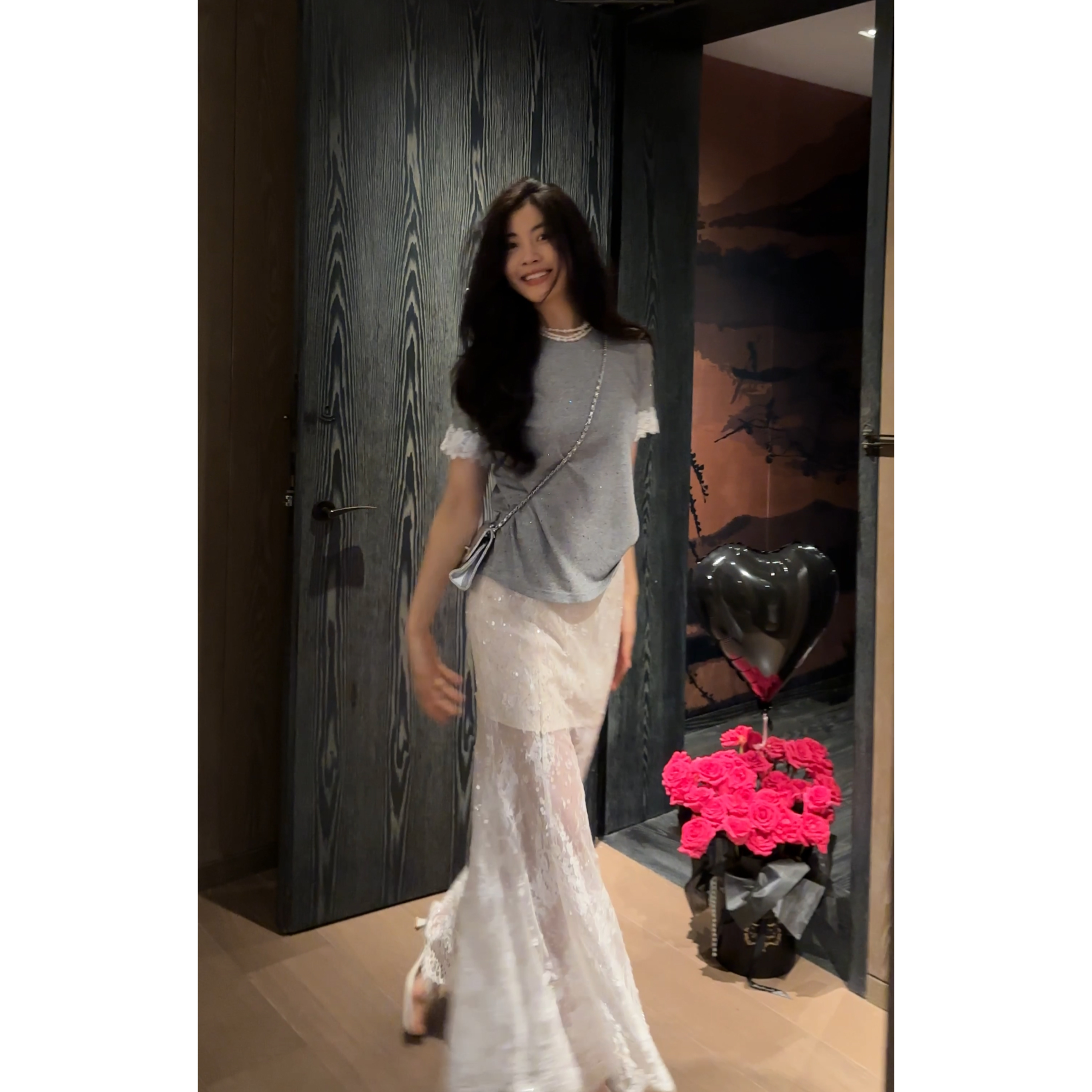 【N·COU】25夏新款【灰色空间】重工烫钻设计感T恤上衣DY61010