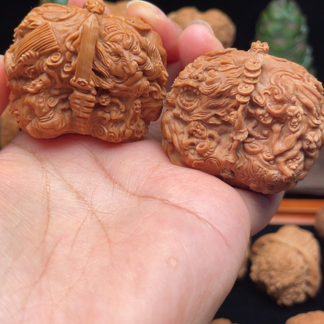 核桃手串/手链茗*钟馗五鬼半臂核桃雕刻核桃
