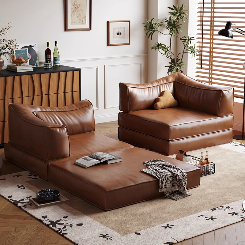 木宫匠家具复古模块可折叠沙发床榻榻米小户型客厅两用布丁沙发床