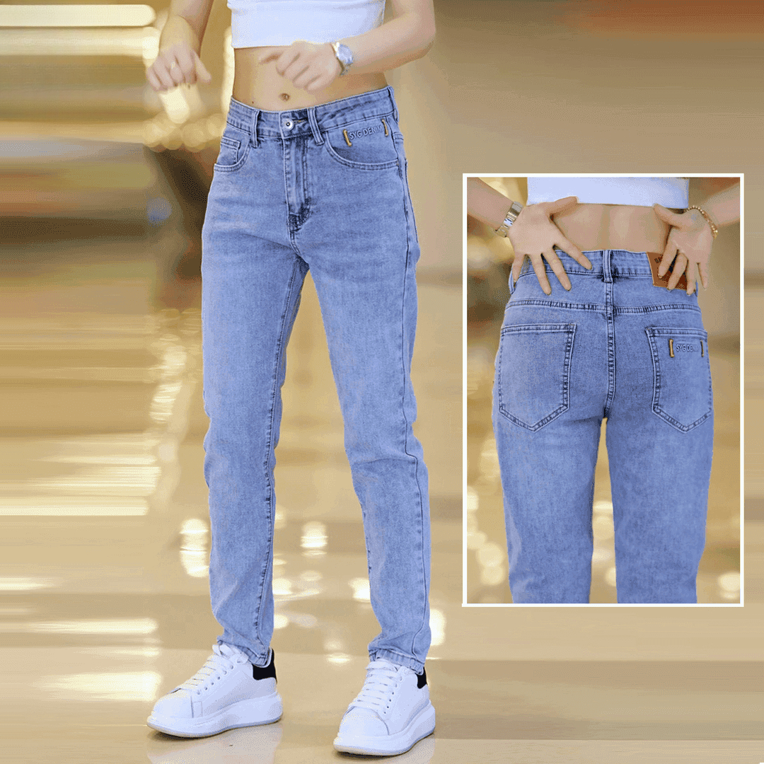 高端浅蓝色牛仔裤男士春秋款弹力修身小直筒潮流休闲百搭长裤子男