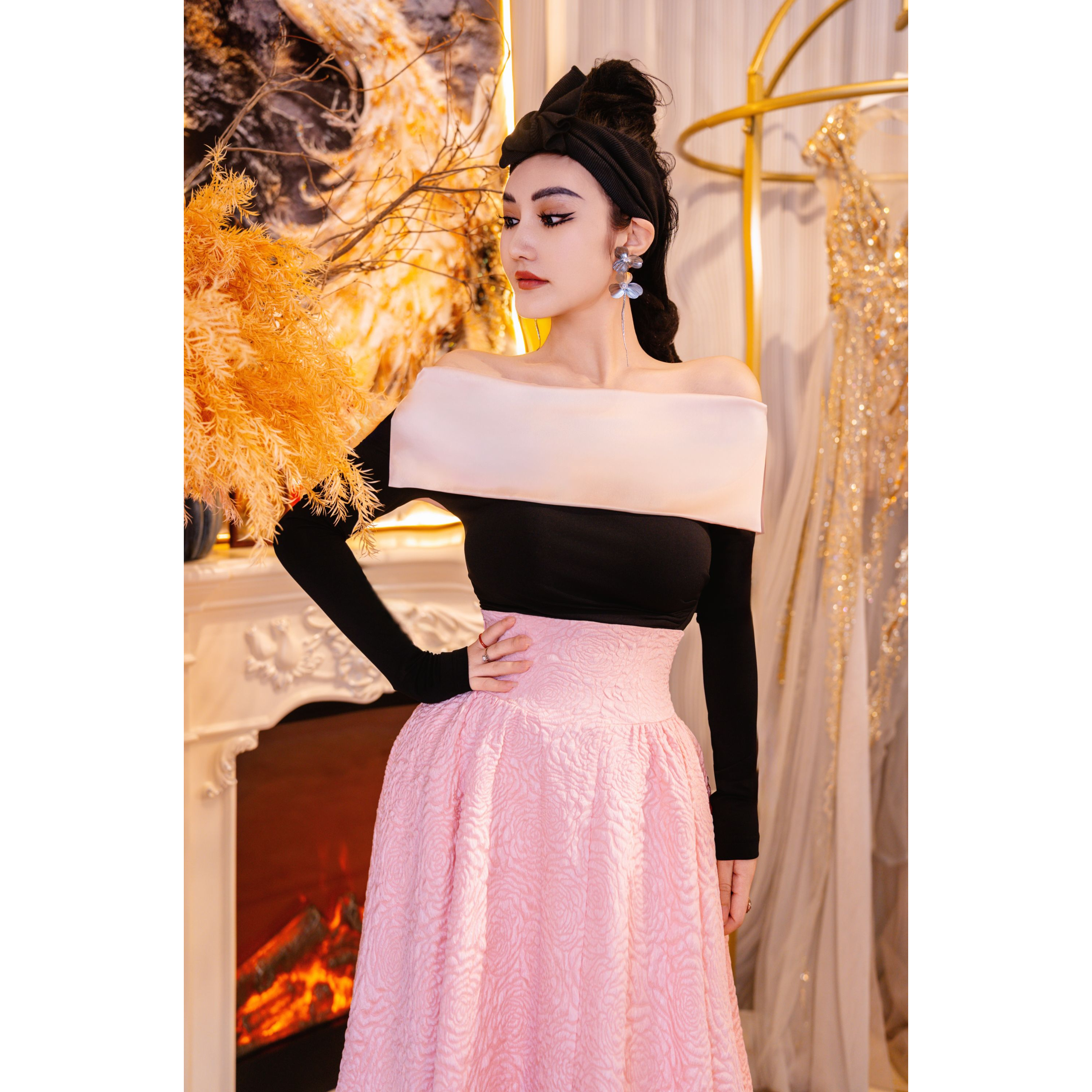 【星姐推荐】星原创高级定制【荧光】设计师款一字肩上衣