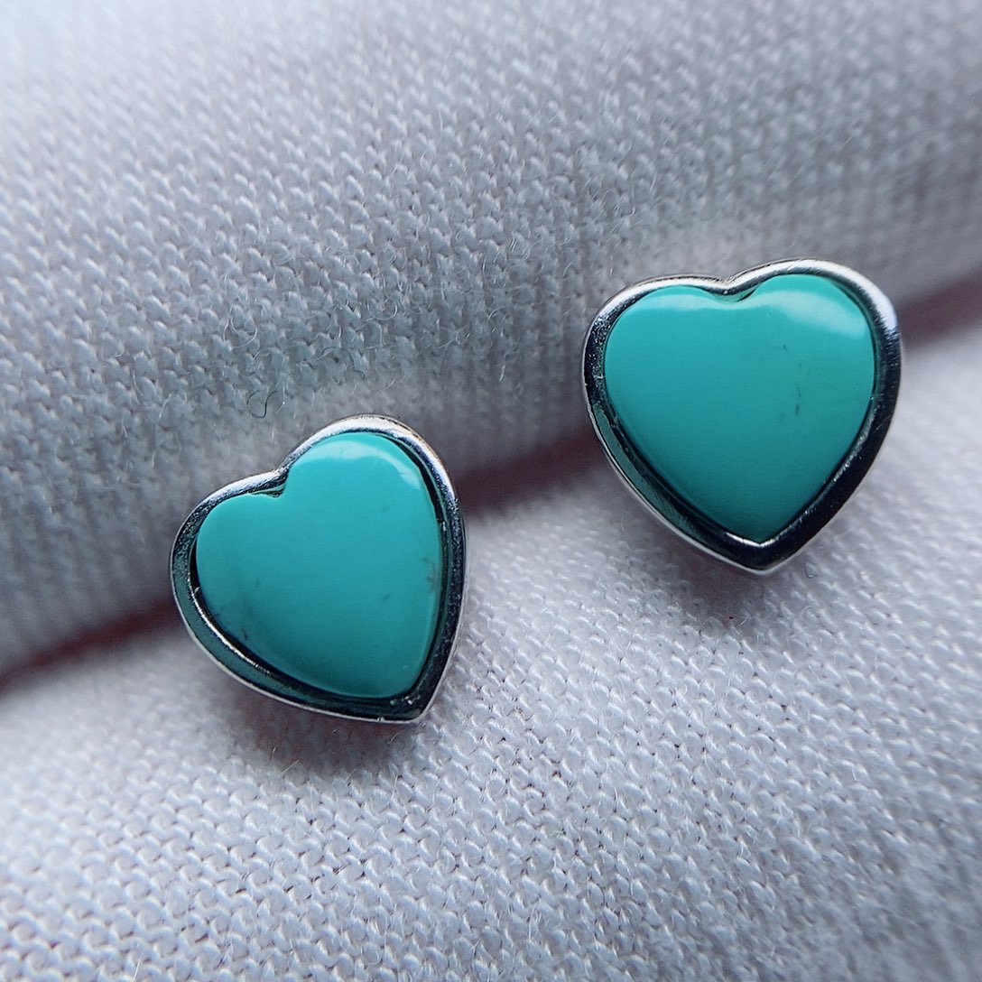 绿松石耳钉银S925镶嵌