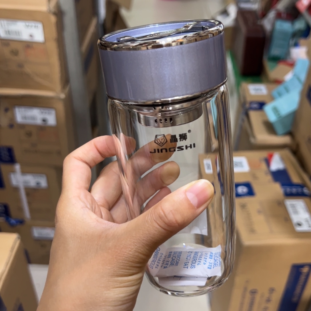 晶石单层烫手玻璃杯380提环紫色玻璃杯