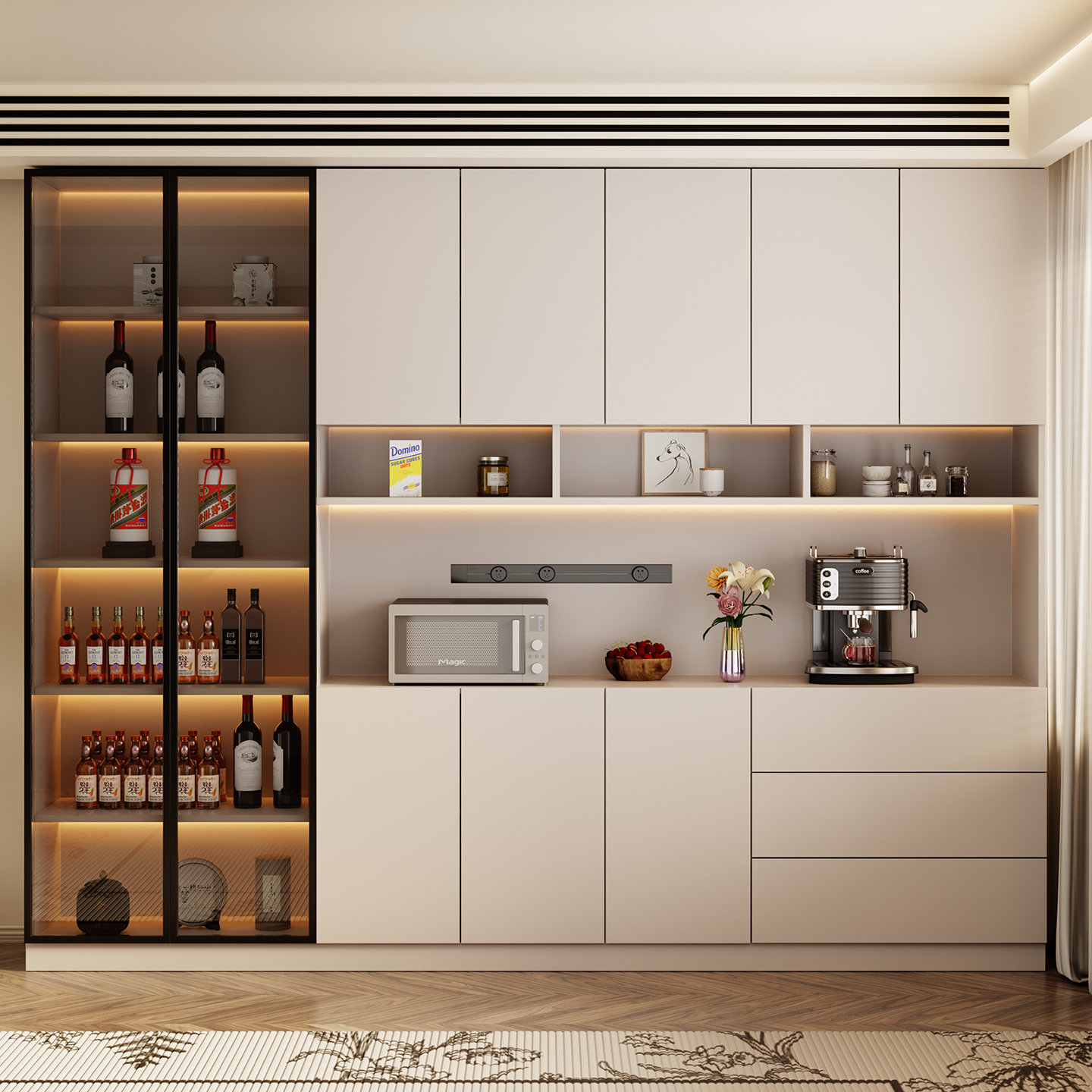 实木餐边柜酒柜一体靠墙玄关柜高柜茶水柜厨房多餐边柜靠墙一体柜