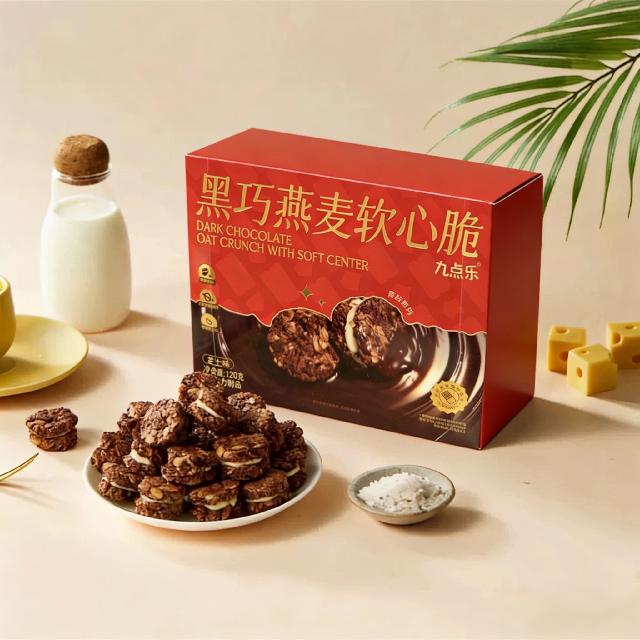 黑巧燕麦软心脆黑巧克力燕麦酥脆零食小吃