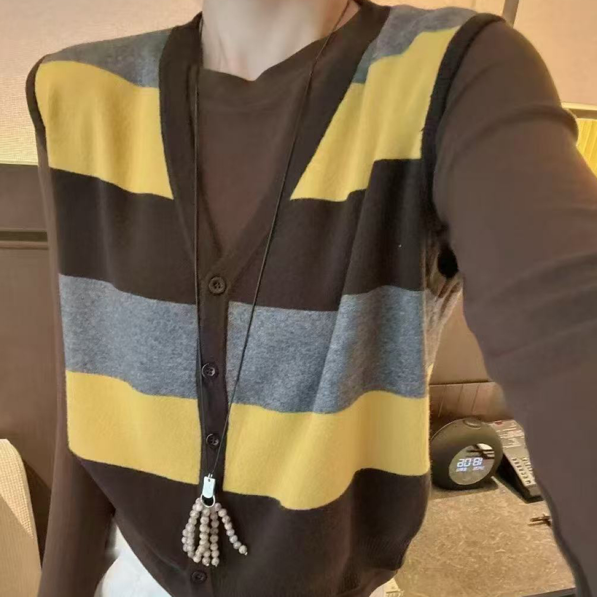 【韩衣舍】拼接条纹针织秋季长袖毛针织衫圆领厚款