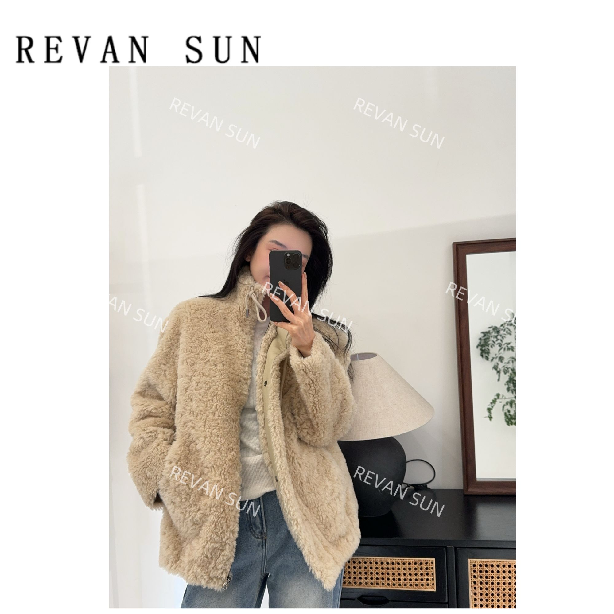 REVAN SUN -大骨架穿搭 100%羊毛 抽绳毛毛外套3489