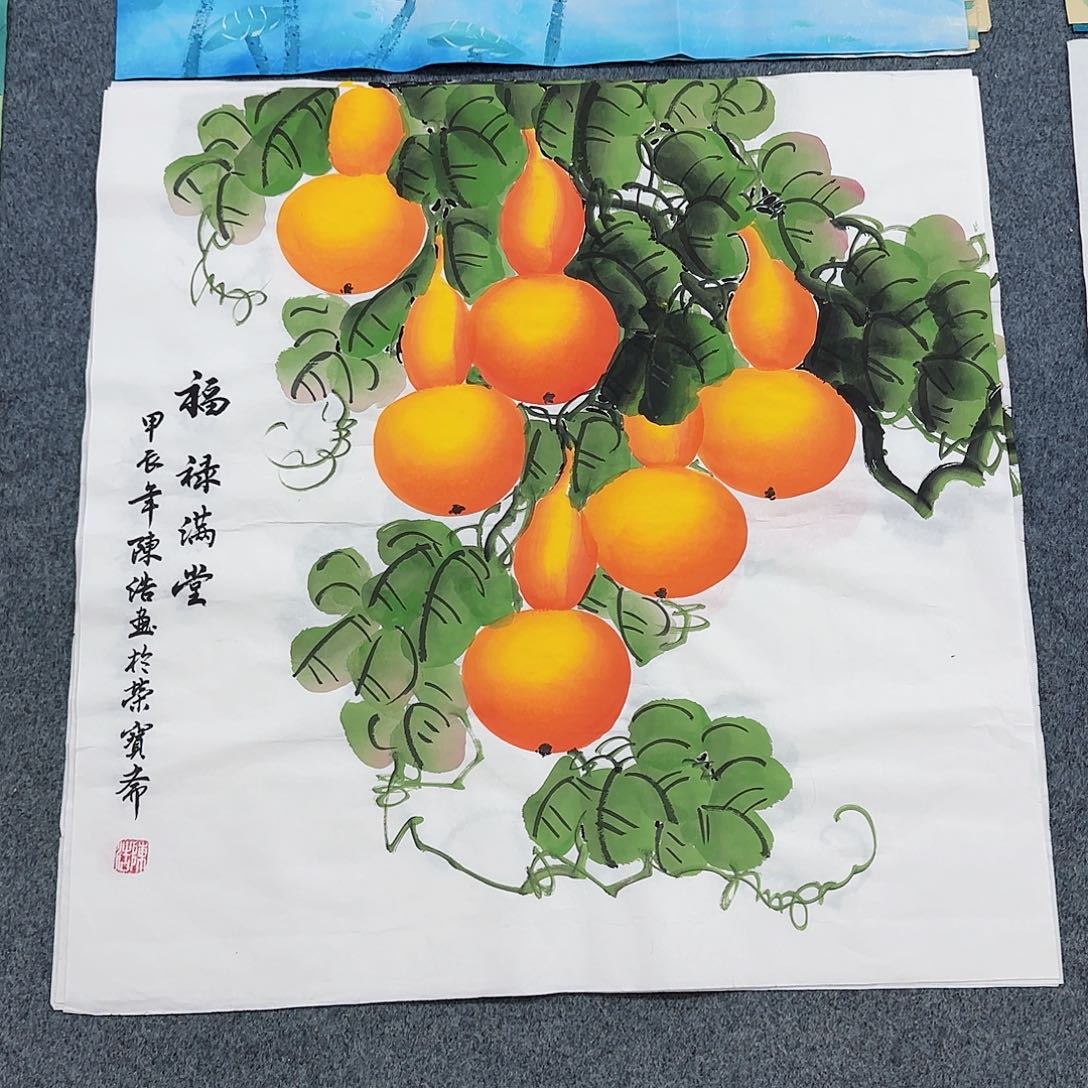 国画尺寸70X70手绘作品 