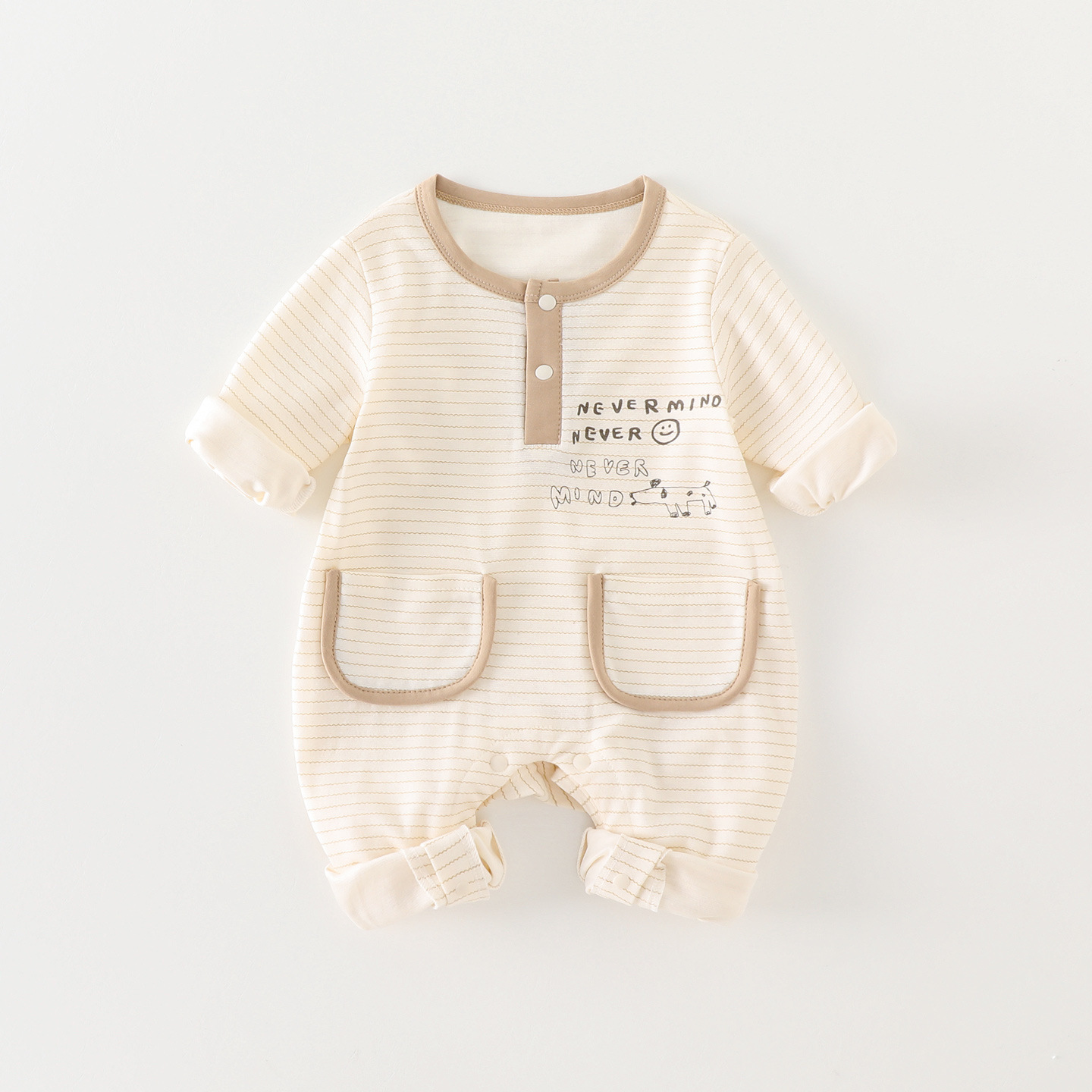 新生儿衣服秋装长袖连体衣条纹可爱男宝宝春秋季外出哈衣爬服批发
