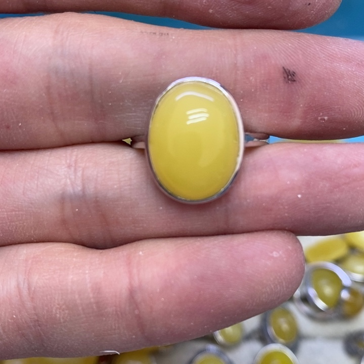 蜜蜡裸石银S925镶嵌戒指