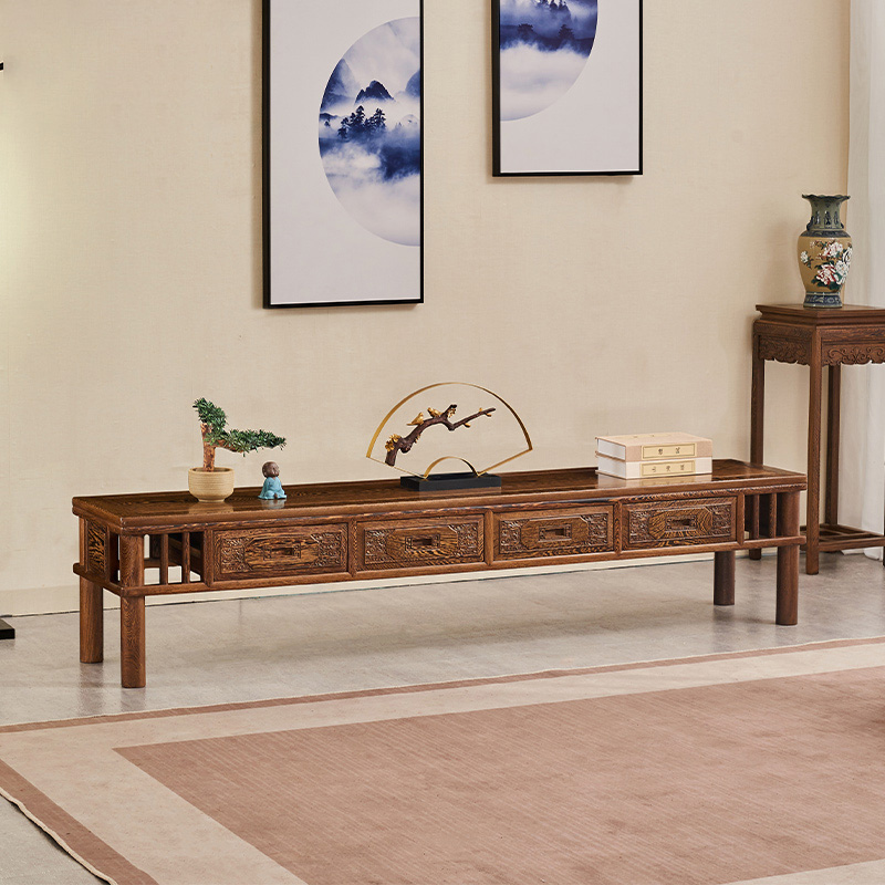 鸡翅木新中式电视柜红木中式客厅落地仿古卧室储物柜 红木家具