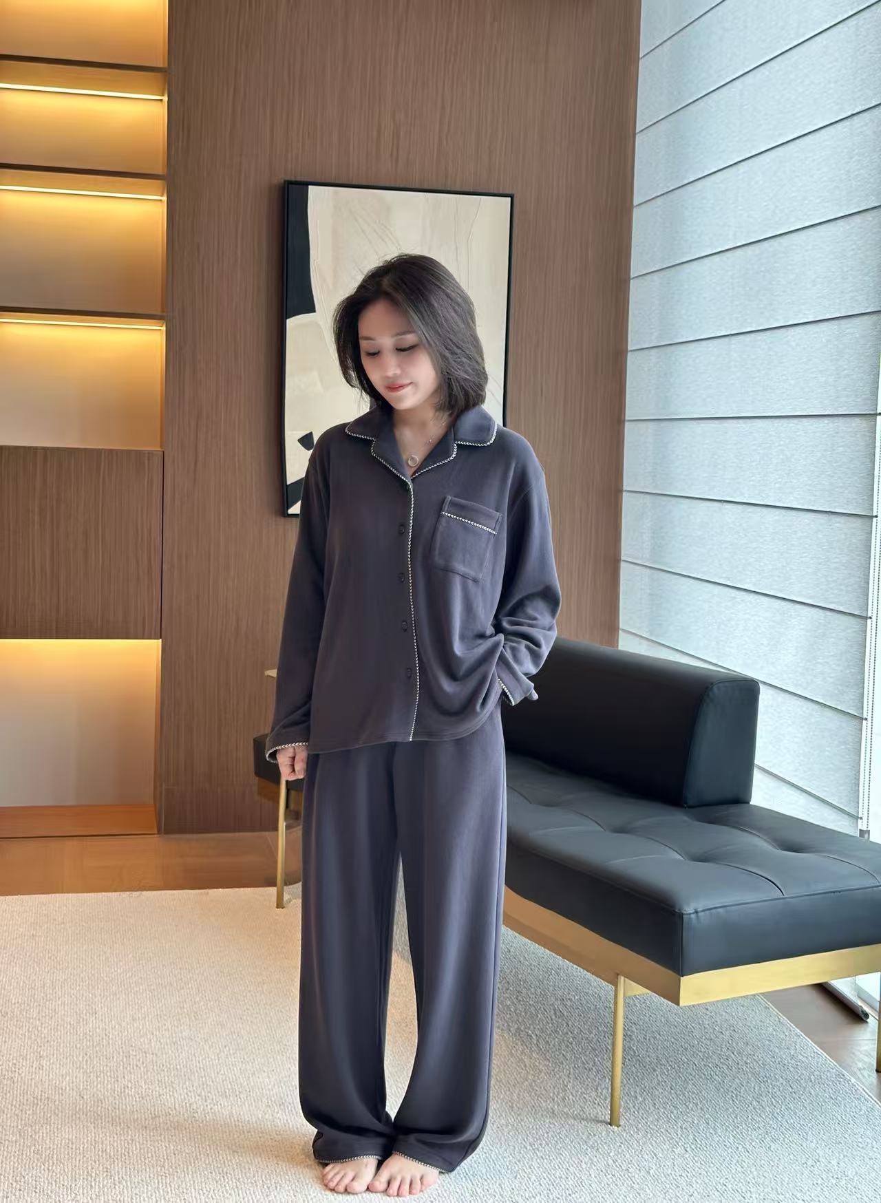 【汐汐女装二店】小个子定制女翻领长袖睡衣家居服套装 XXA2511036