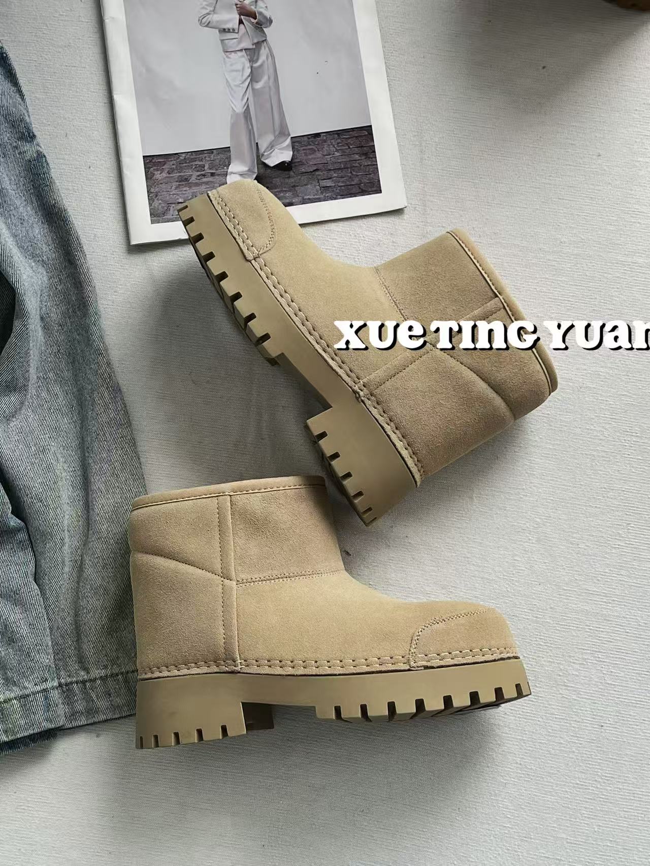 微瑕丑萌憨憨大头雪地靴百搭厚底加绒保暖防滑短筒棉靴2333