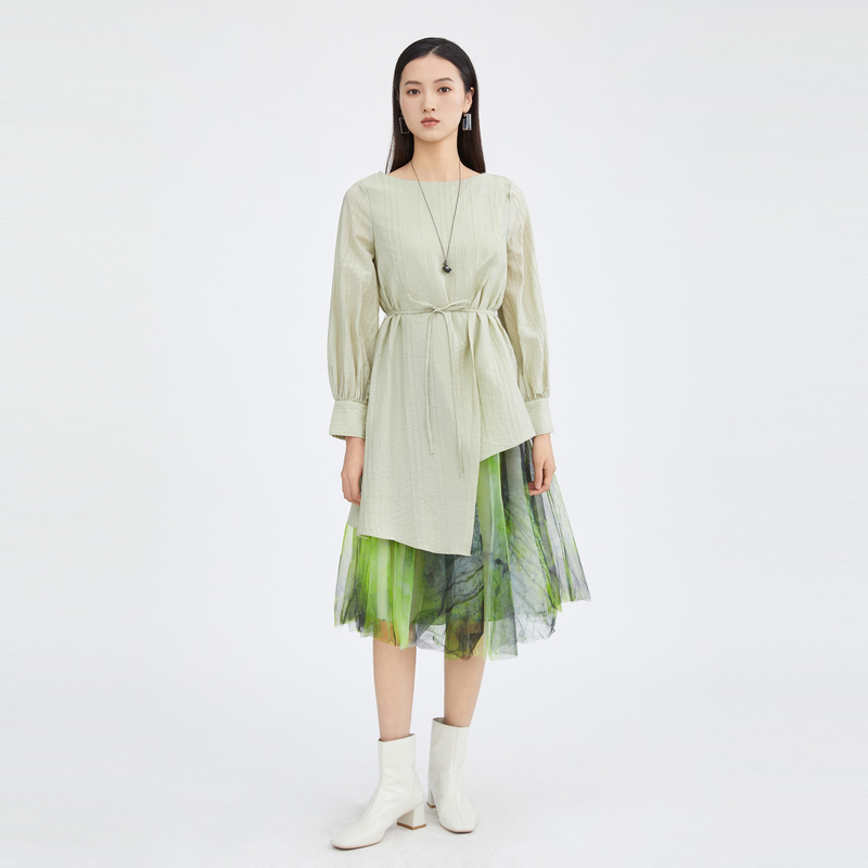 圣迪奥收腰晕染网纱两件连衣裙S223Z129E