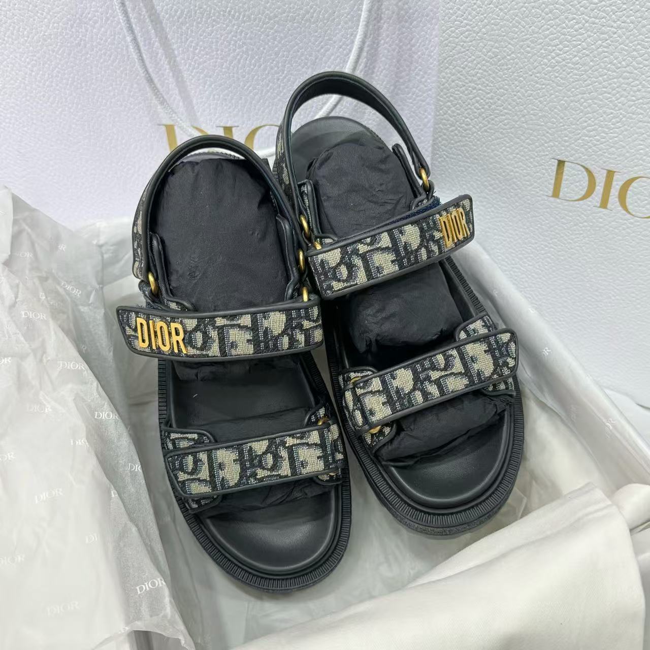 未使用 DIOR/迪奥 A1644/露趾一字带凉鞋 女款 黑灰 37码 