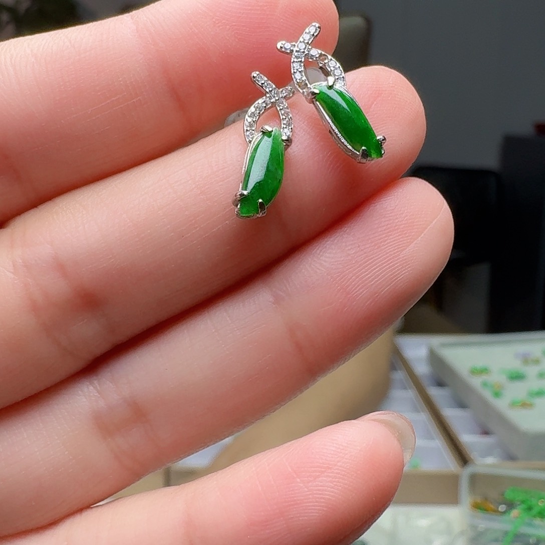 翡翠银S925镶嵌耳饰多样性发货其一