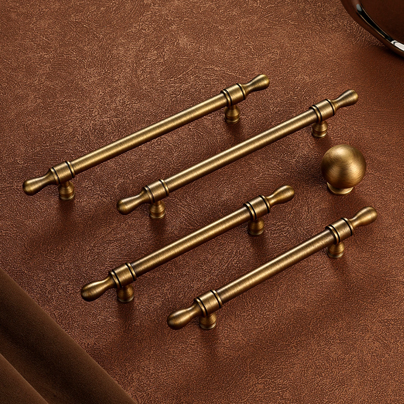 法式复古柜门拉手古铜色柜子衣柜抽屉门把手中古风黄铜橱柜拉手