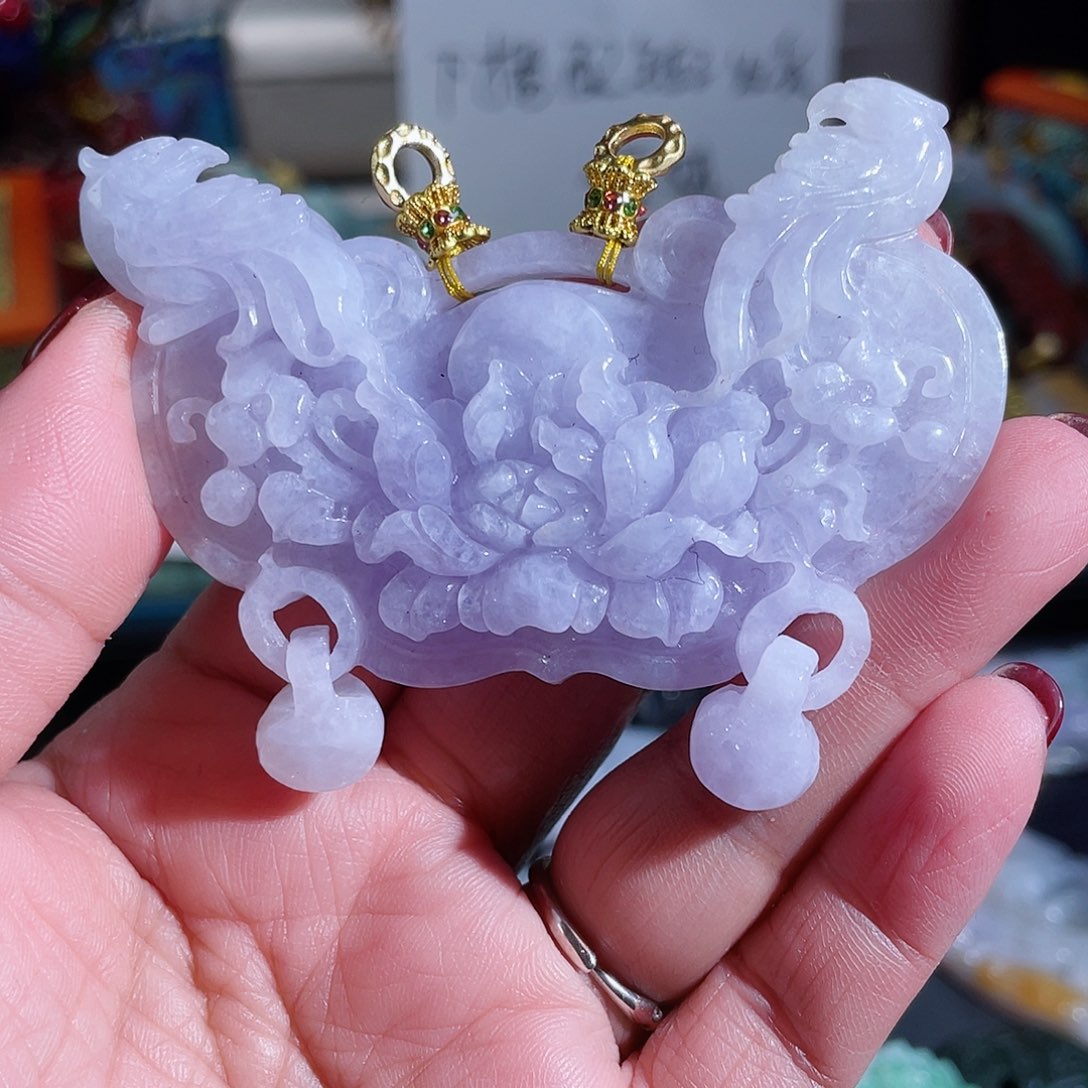 翡翠颈饰未镶嵌翡翠冰紫锁锁