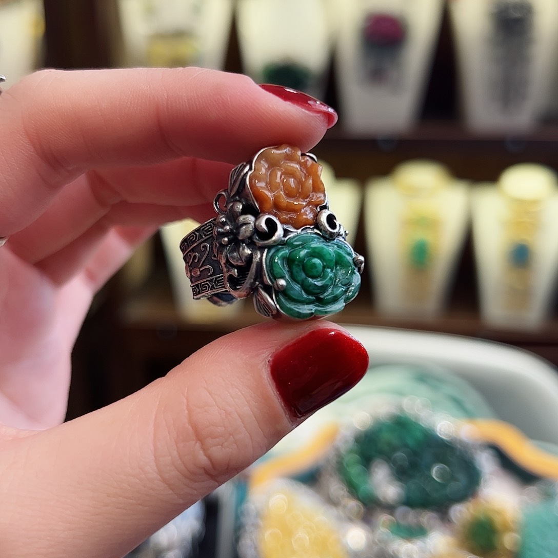 翡翠戒指银S925镶嵌戒指