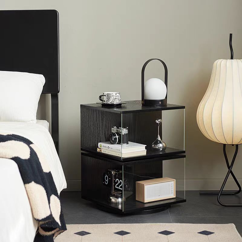 实木旋转角几边家用多功能收纳柜客厅摆件置物架玻璃手办展示柜