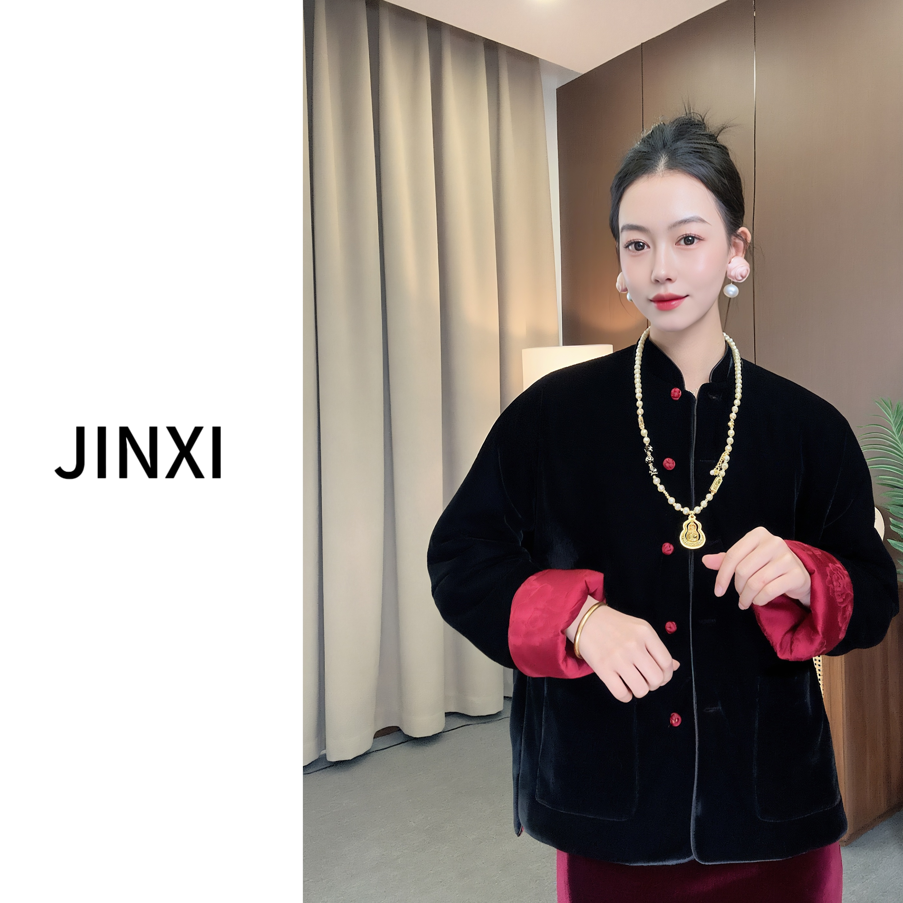 【JINXI】黑色丝绒两面穿外套独特初冬新款唐装女装新中式上衣