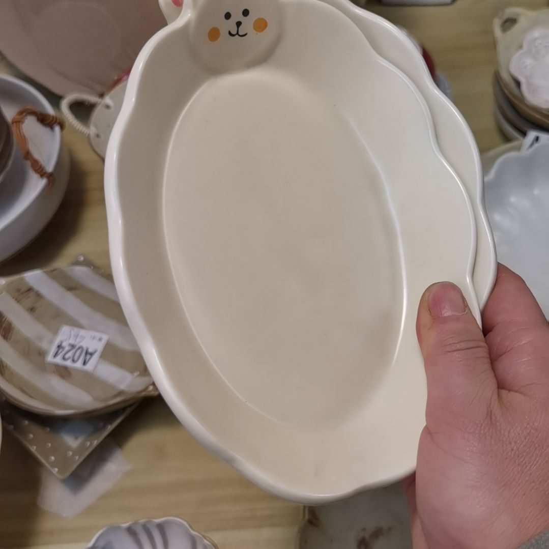 瓷片微瑕卡通椭圆深盘两个一组