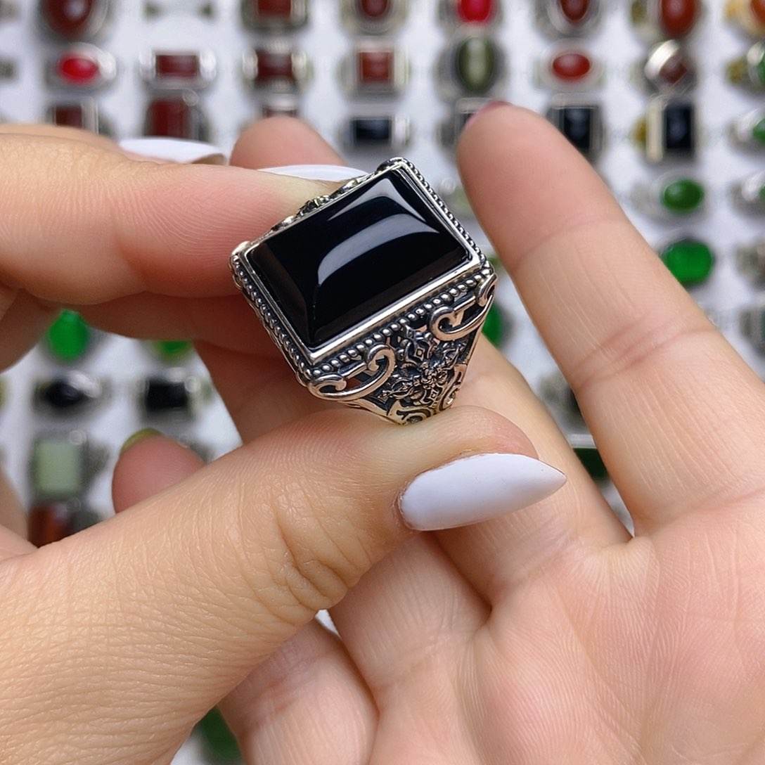 玛瑙/玉髓戒指银S925镶嵌