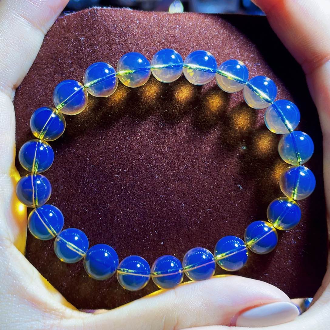 未镶嵌蓝珀裸石8手串天空蓝蛋清底色