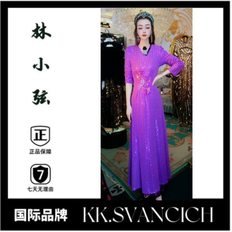 985V领冬季气质大摆裙长裙长袖连衣裙时尚显瘦长款连衣裙女