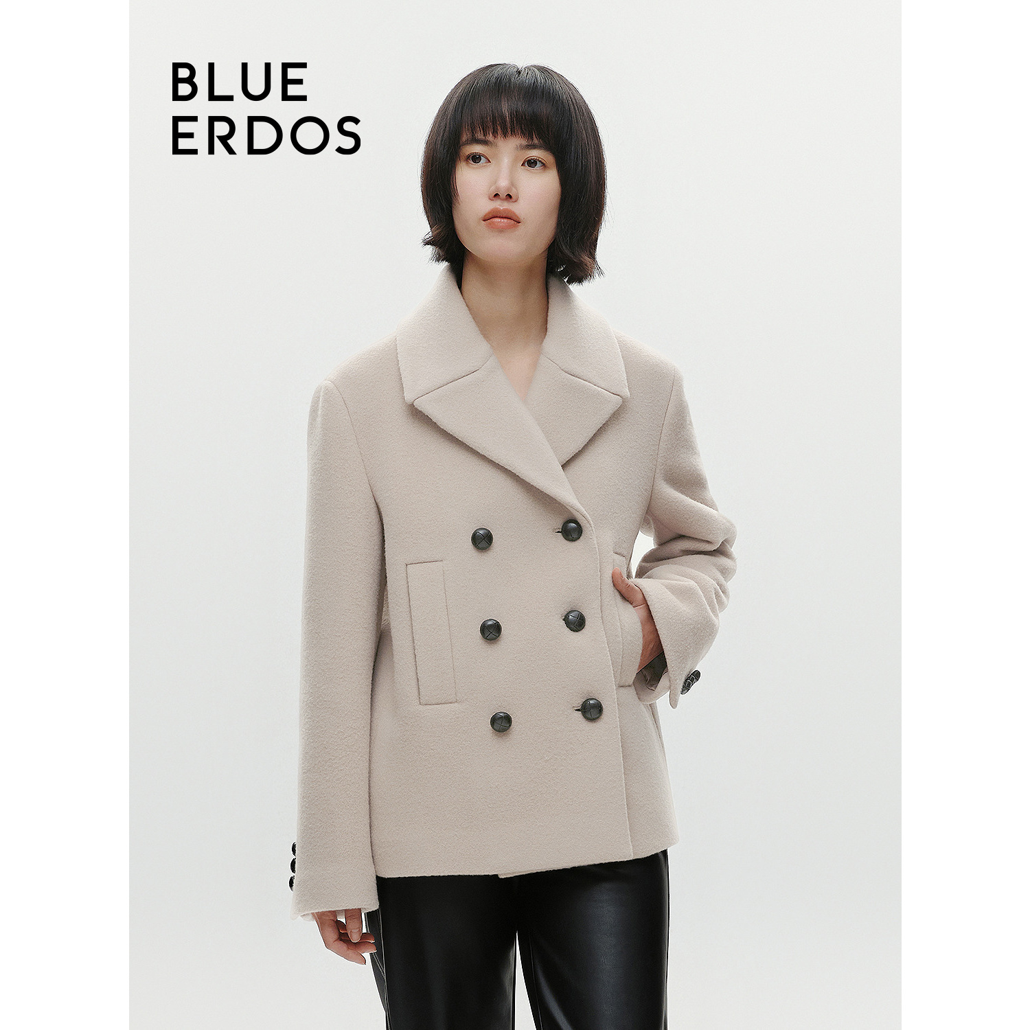 【100%绵羊毛】BLUE ERDOS春夏高级感大翻领毛呢大衣女B246K6003