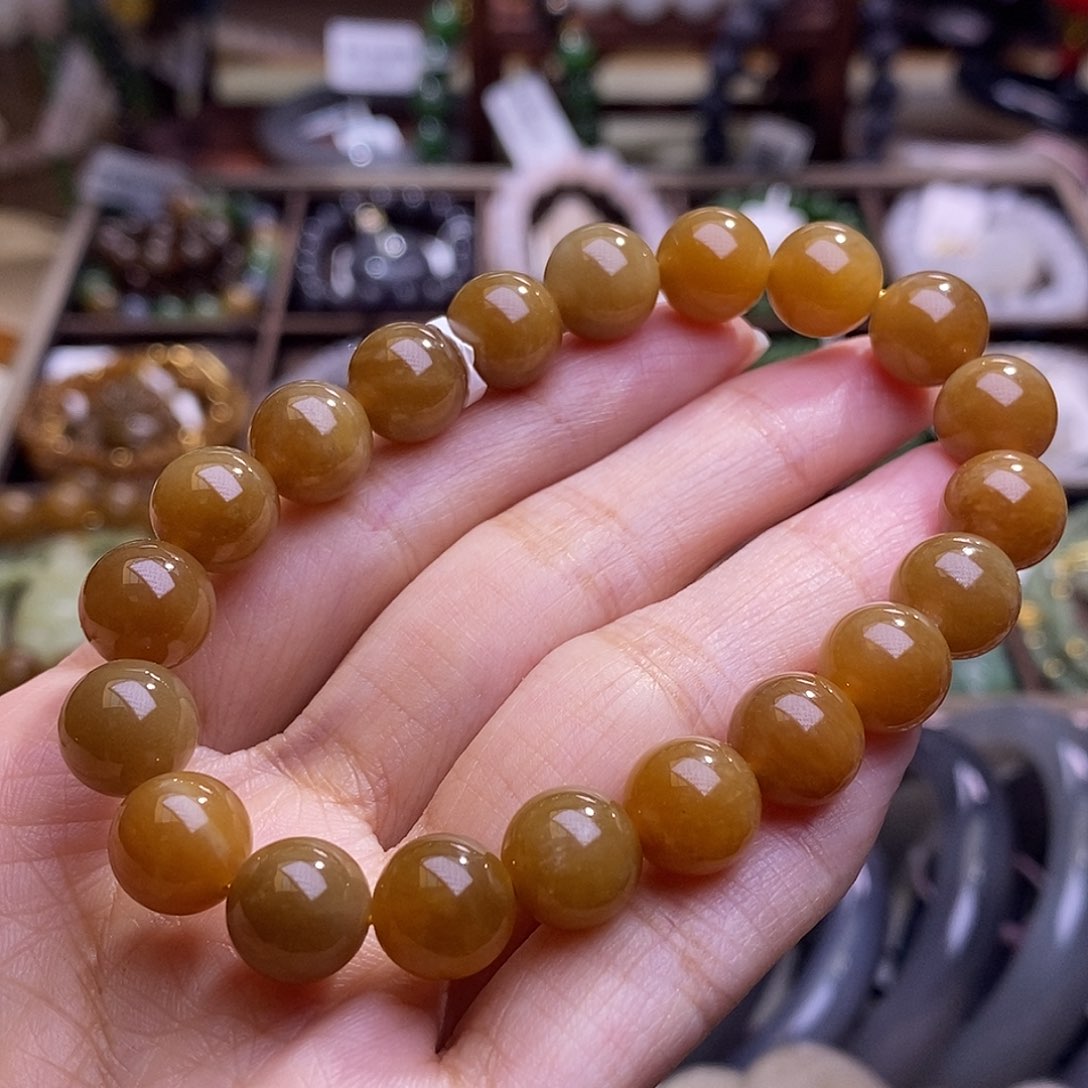 颈饰未镶嵌和田玉老矿料糖玉圆珠手串10m