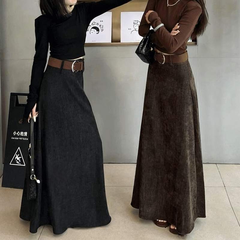 复古百搭高腰显瘦垂感A字长裙女秋冬新款法式小众肌理感半身裙
