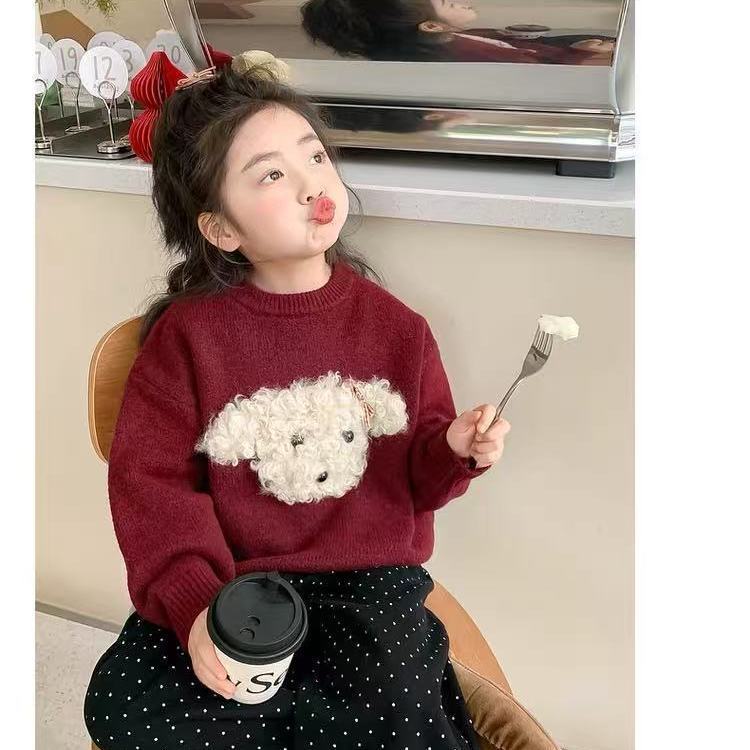 秋冬新款女童毛衣针织衫汪针织套头毛衣韩版洋气上衣儿童可爱