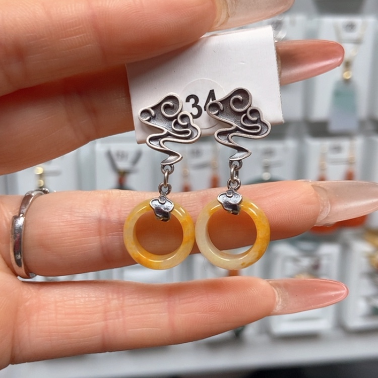 【闪购商品】翡翠耳饰银S925镶嵌优化