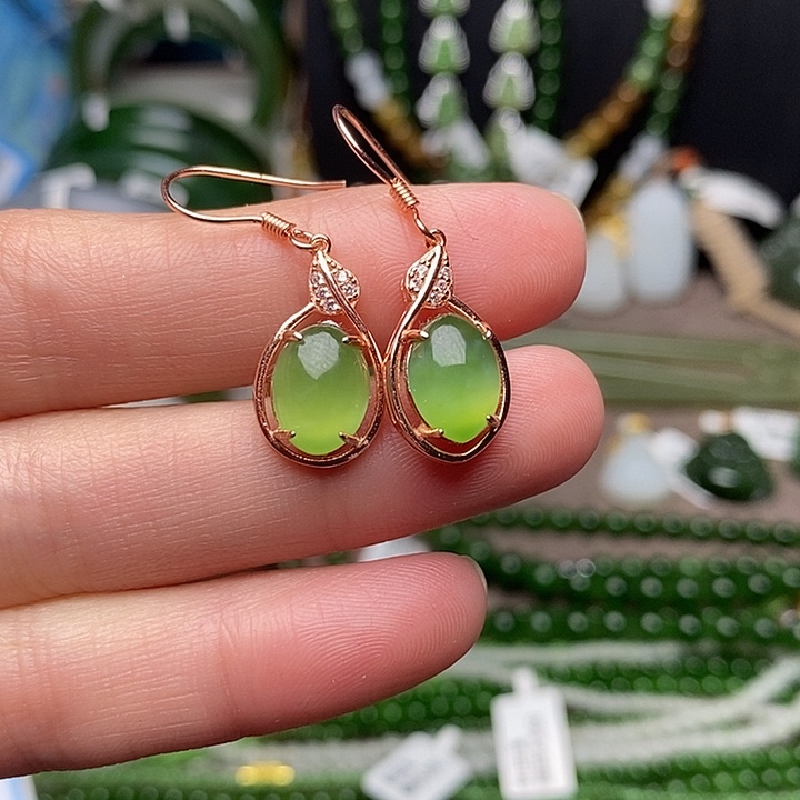 和田玉银S925镶嵌耳饰