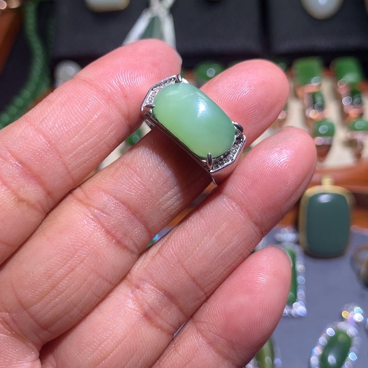 和田玉戒指银S925镶嵌