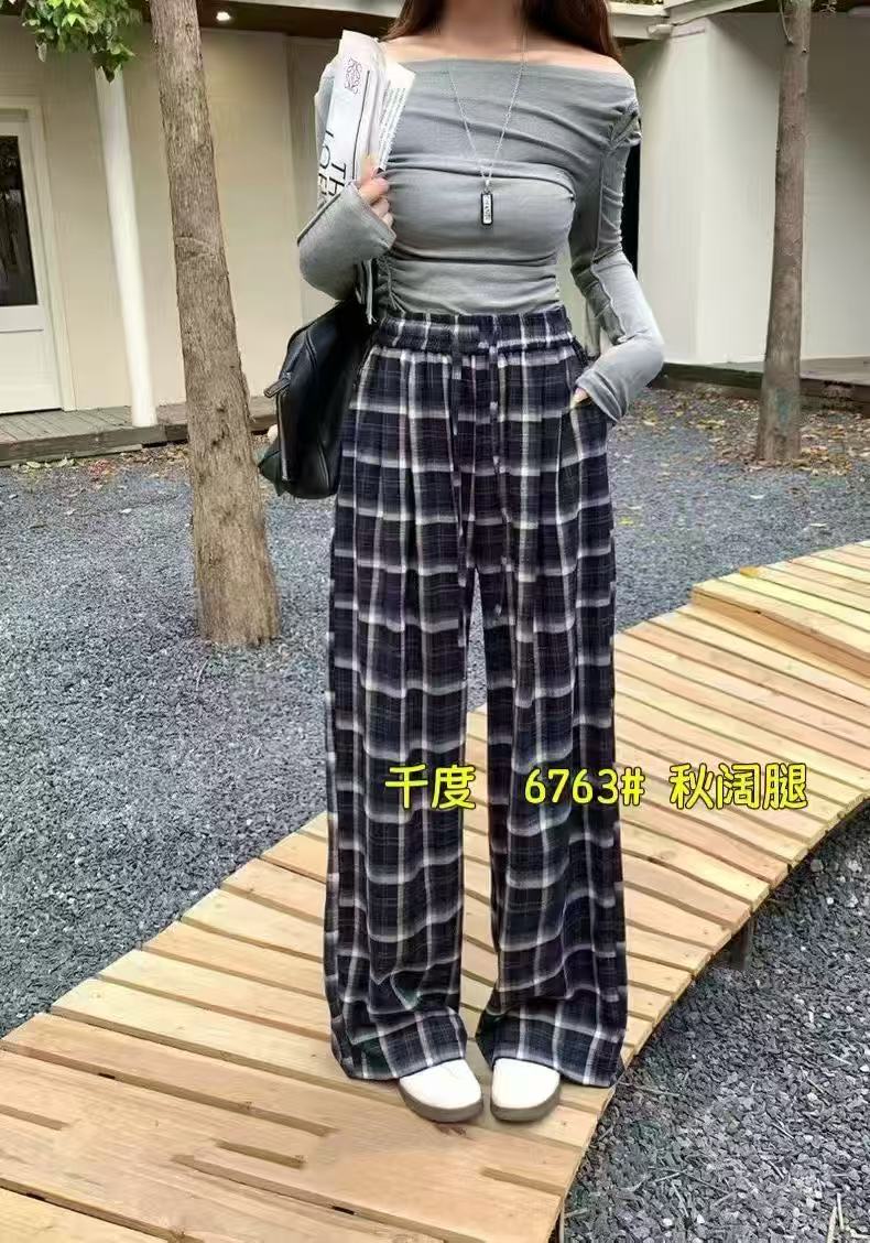 【宝贝家】6763千度秋款格子阔腿裤