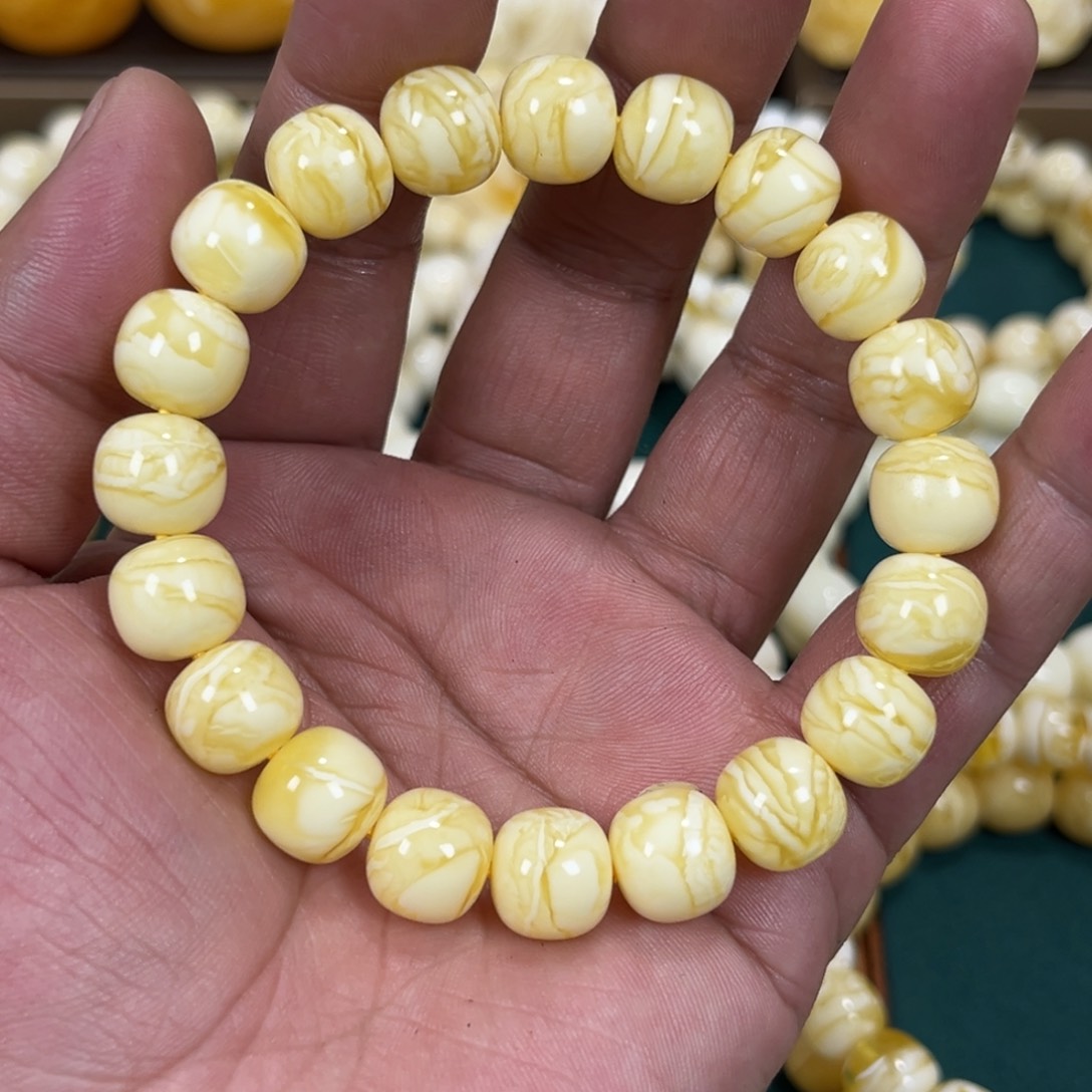 琥珀手链未镶嵌同料焦皮杨枝甘露虎皮金线纹11mm