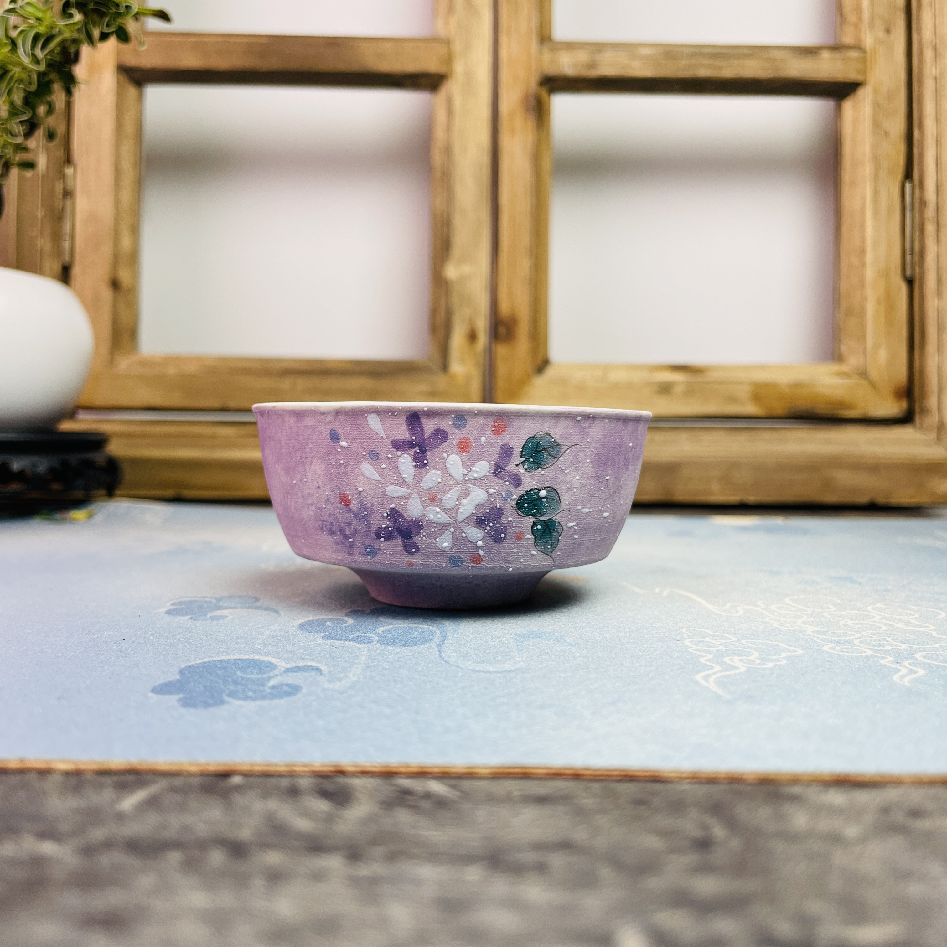 《紫凝绣球花》碗杯主人杯茶杯品茗杯客杯粉引釉下彩手绘陶瓷