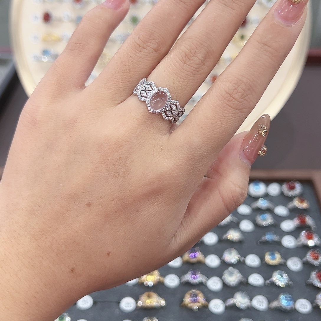 蛇纹石玉戒指银S925镶嵌