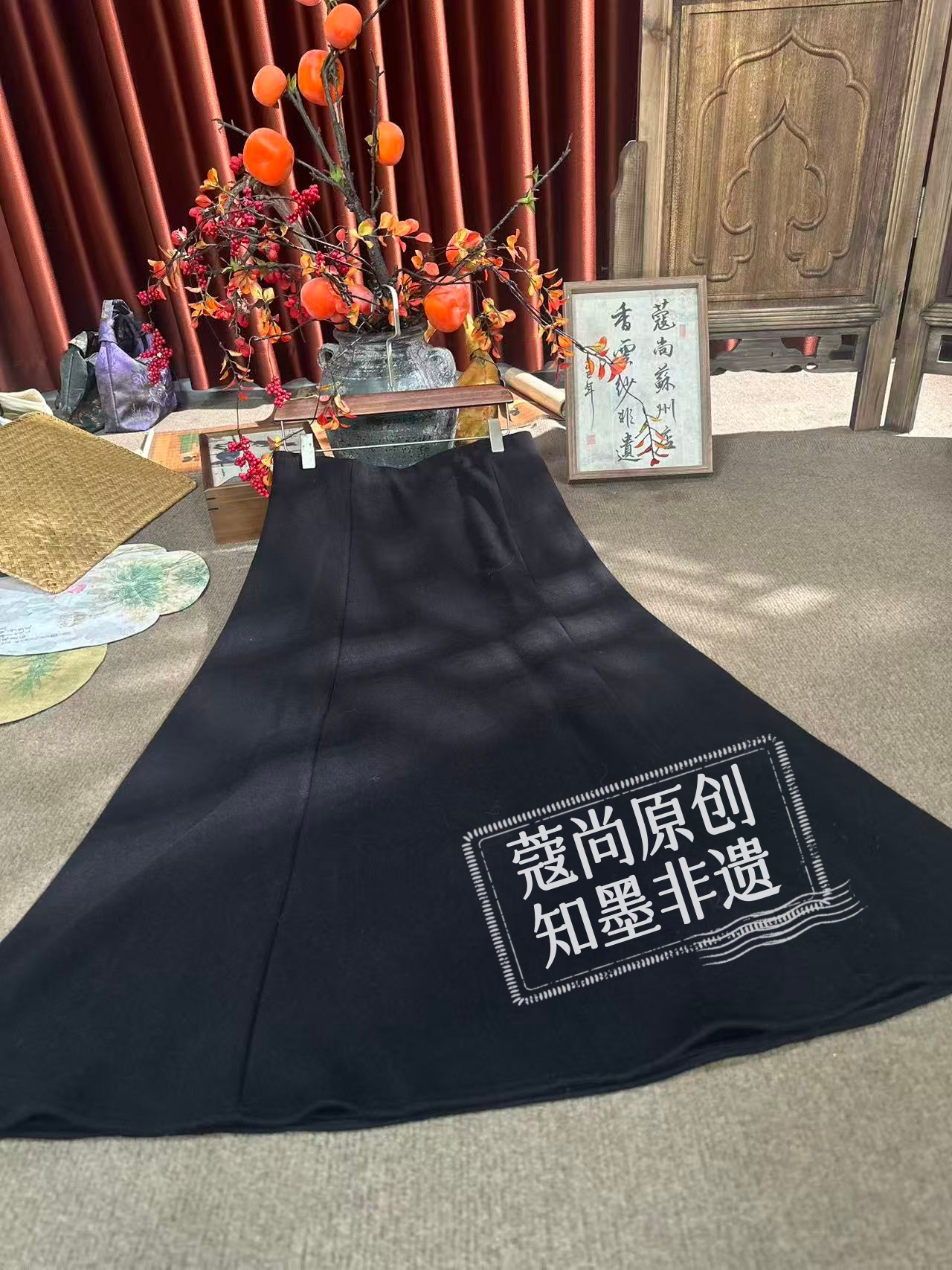 冬季新款新中式国风宽松显瘦纯色高腰软糯加绒半身裙