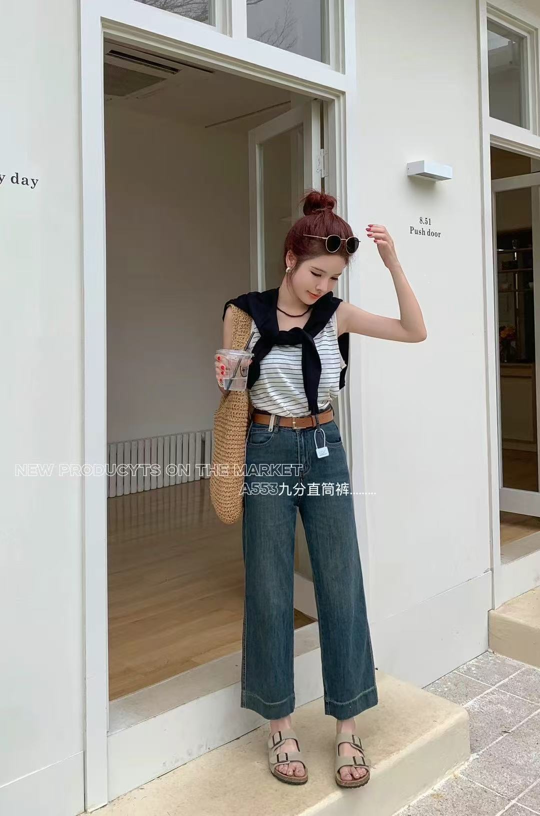 滨莉家 553 弹力九分直筒牛仔裤