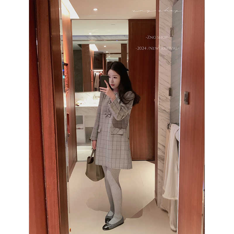 ZNG SHOP（清仓款 NO退NO换）秋冬季温柔风毛呢雅致英伦格子连衣裙