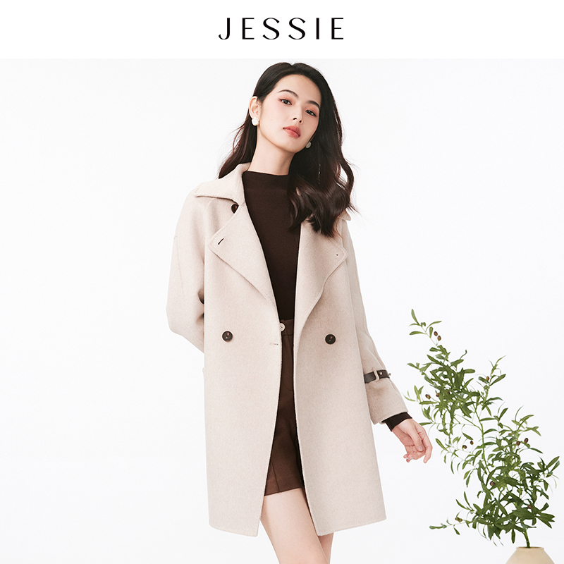 【刘校长专属】JESSIE气质翻领羊毛混纺中长款毛呢外套大衣女装秋冬